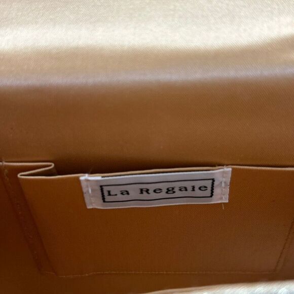 Vtg Gold Metallic Clutch Purse Handbag w/Beaded Shoulder Strap Option - Picture 9 of 12